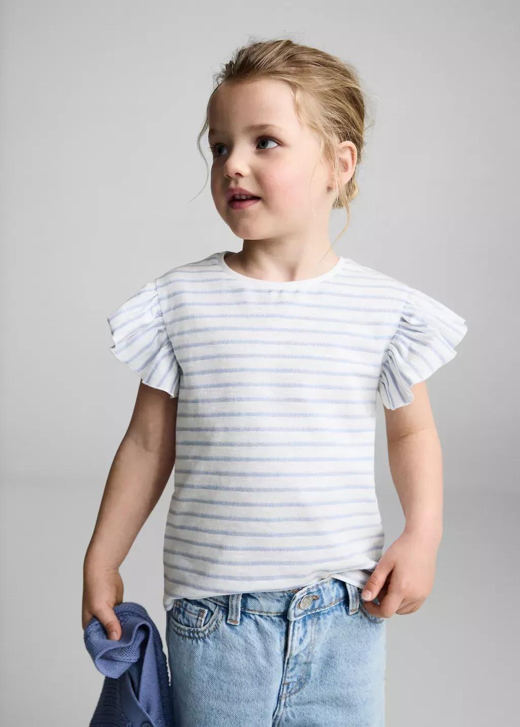 White Cotton Striped T-Shirt, Kids Girls, , large image number 1