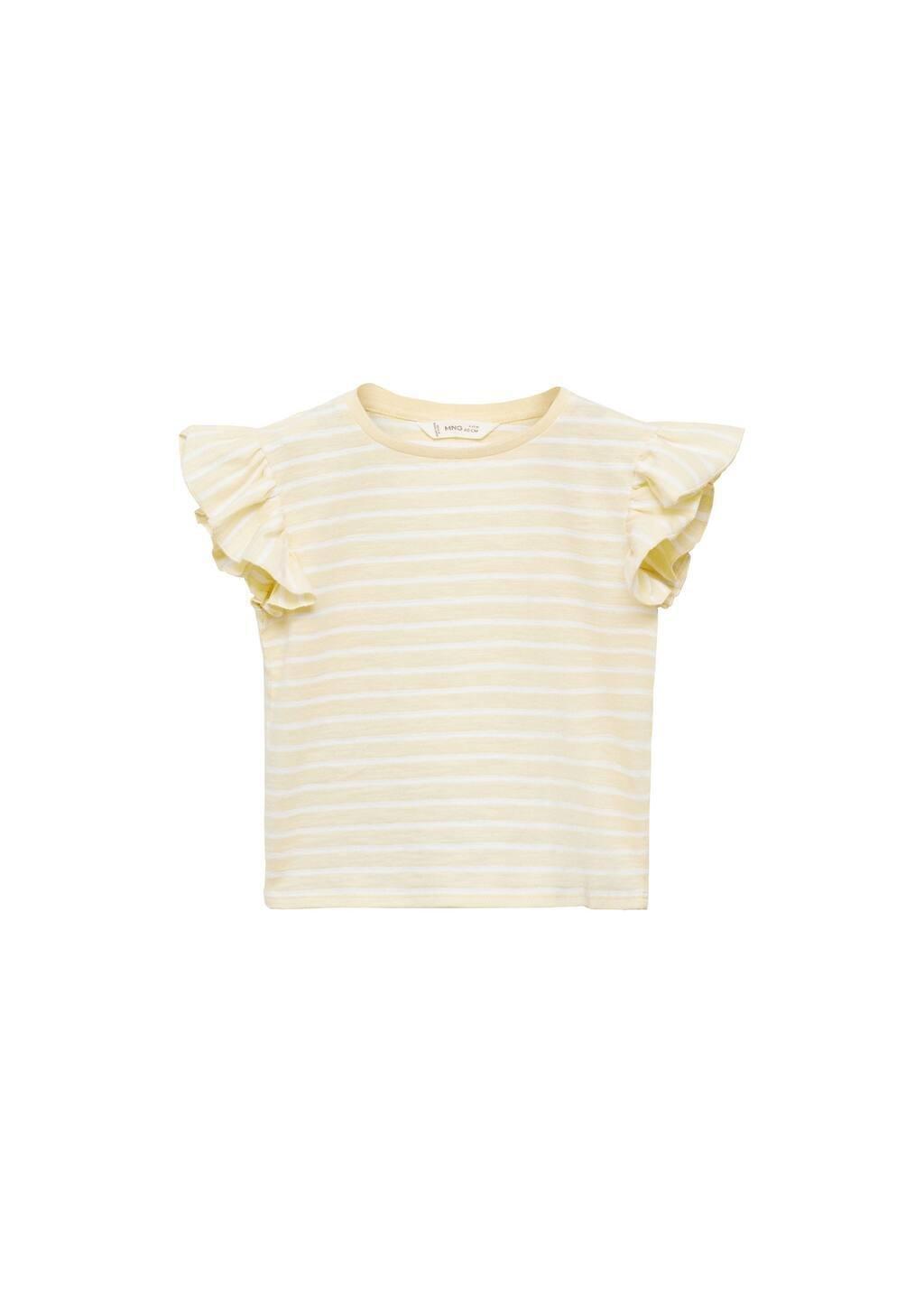 Yellow Cotton Striped T-Shirt, Kids Girls, , medium