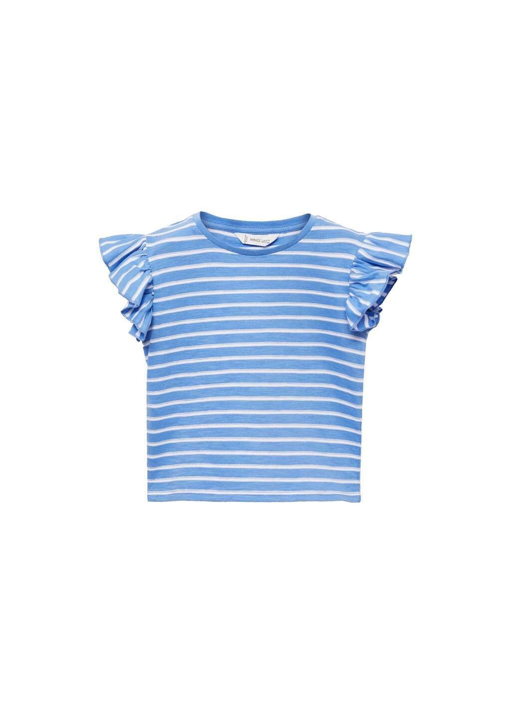 Blue Cotton Striped Ruffle Top, Kids Girls, , medium