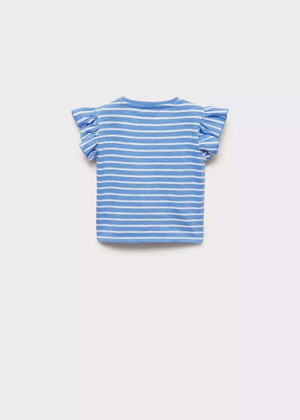 Blue Cotton Striped Ruffle Top, Kids Girls, , large image number 2