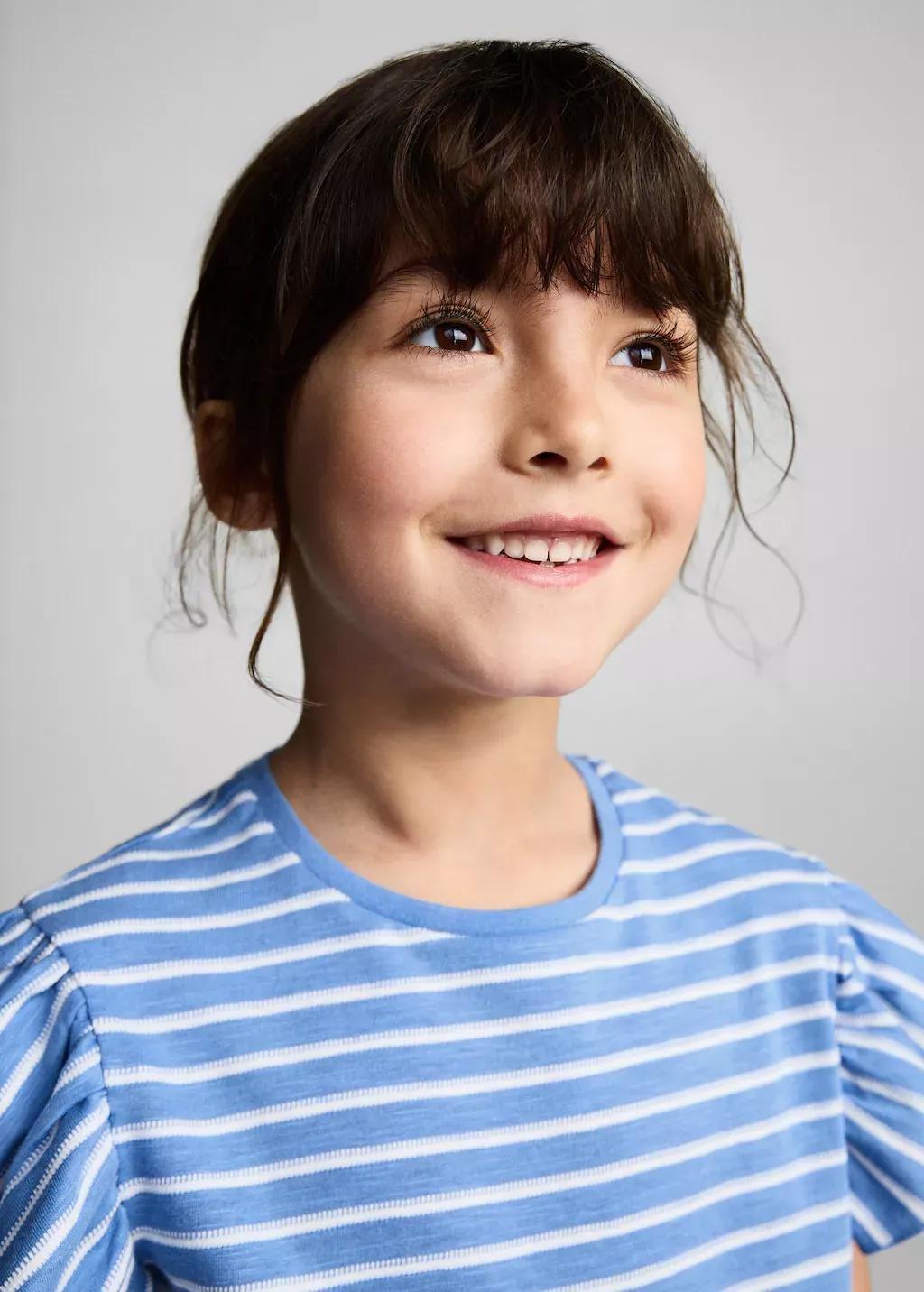 Blue Cotton Striped Ruffle Top, Kids Girls, , large image number 3