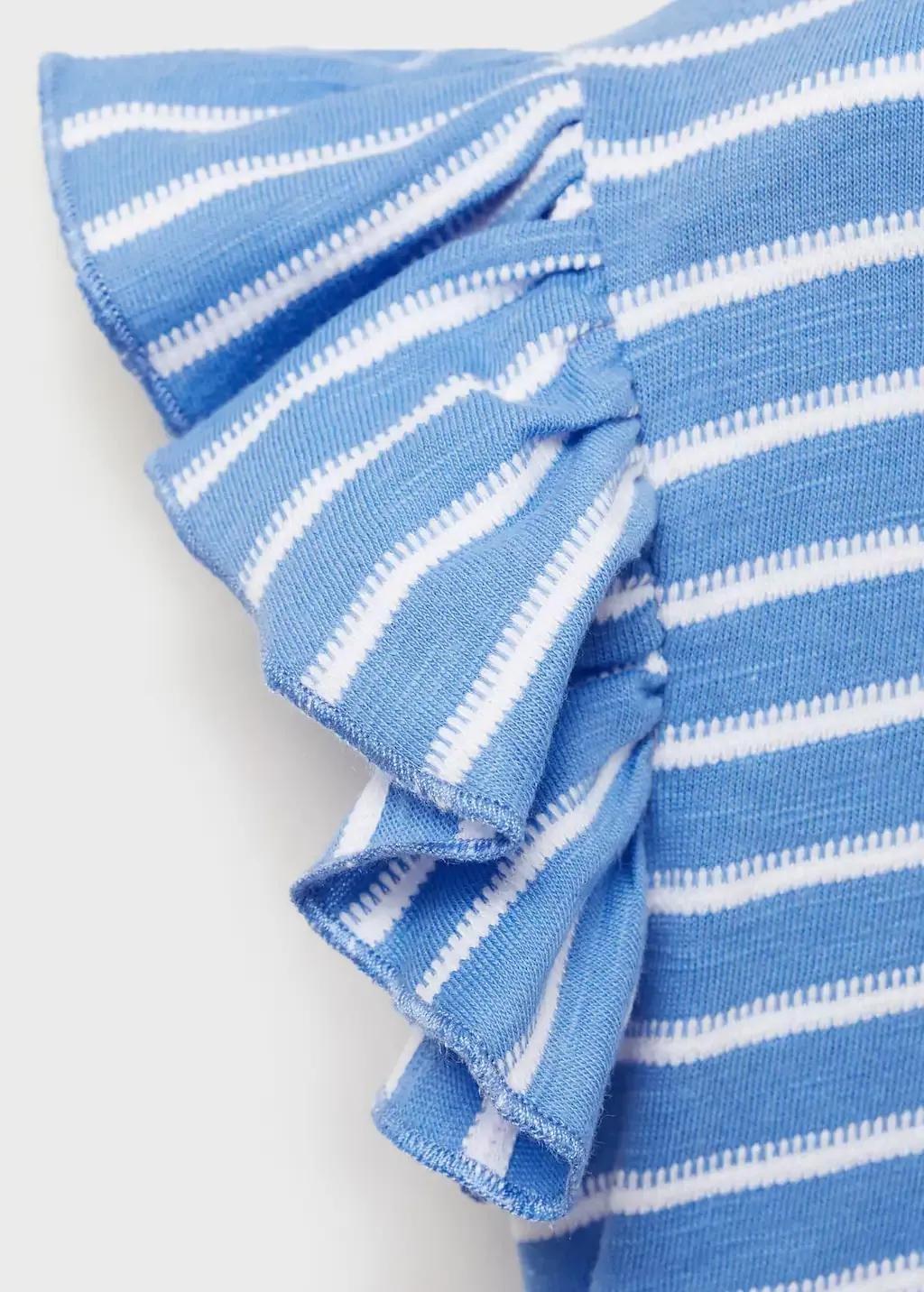 Blue Cotton Striped Ruffle Top, Kids Girls, , large image number 4