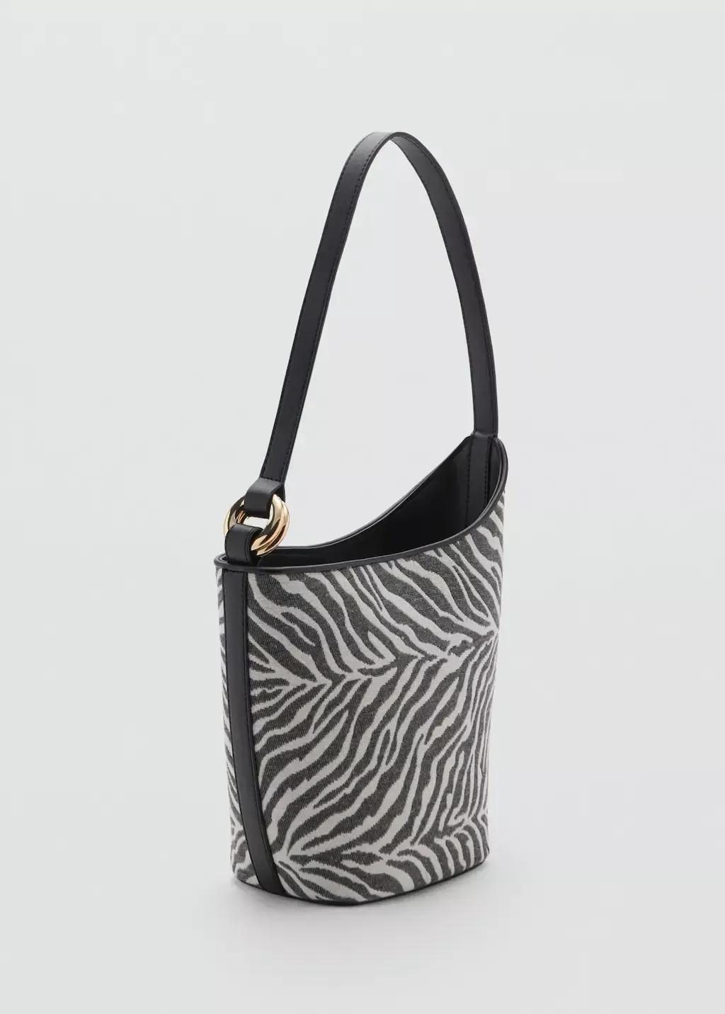 Black Large Zebra-Print Bucket Bag, 0201_99, large image number 0