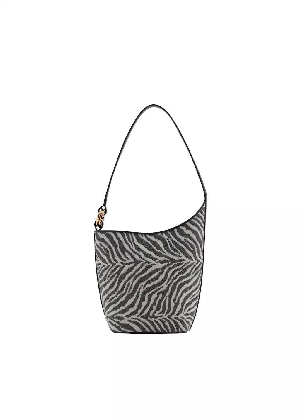 Black Large Zebra-Print Bucket Bag, 0201_99, large image number 3