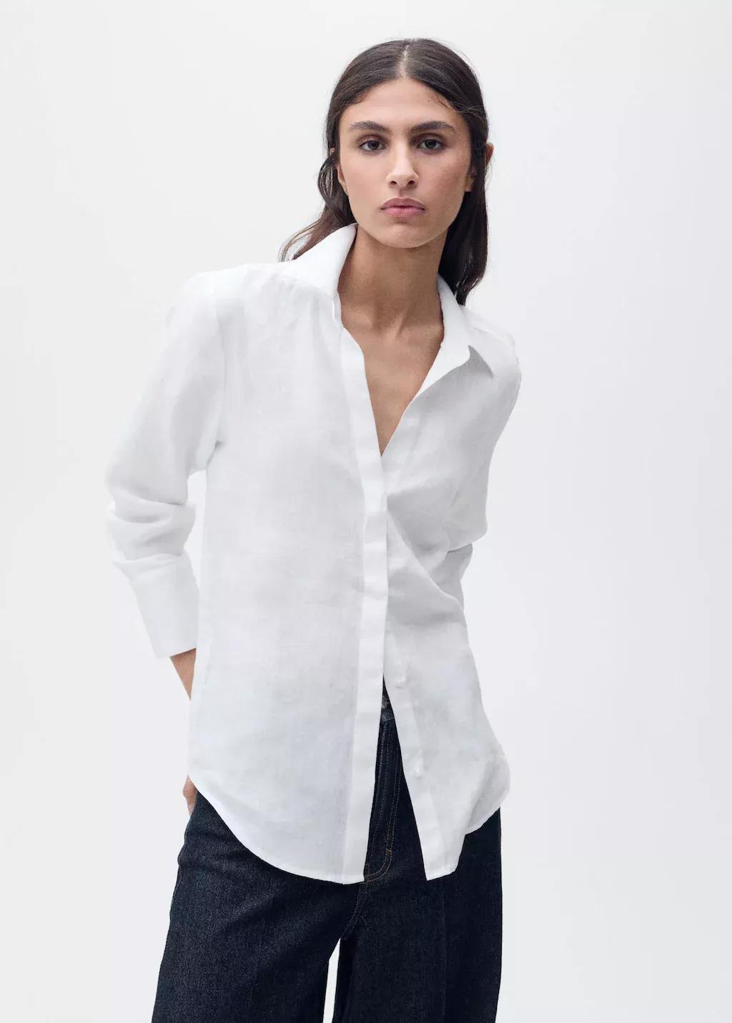 White Regular Linen Shirt, , large image number 1