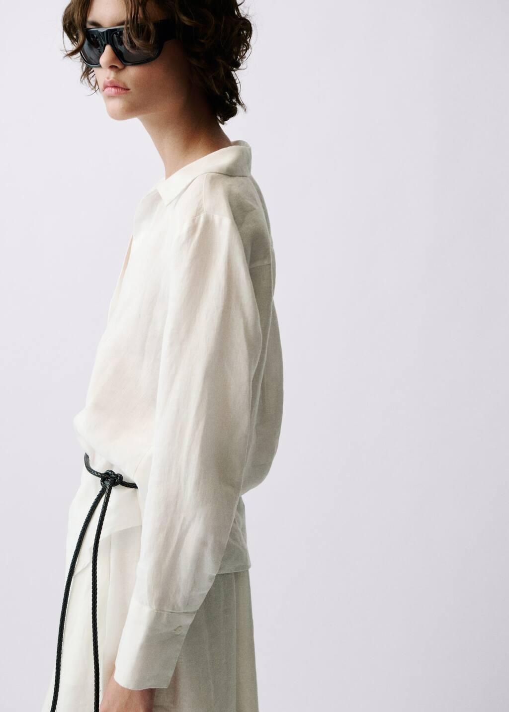 White Regular Linen Shirt, , large image number 5