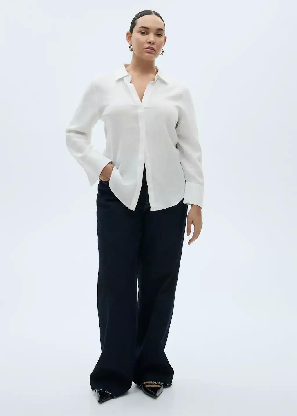 White Regular Linen Shirt, , large image number 6