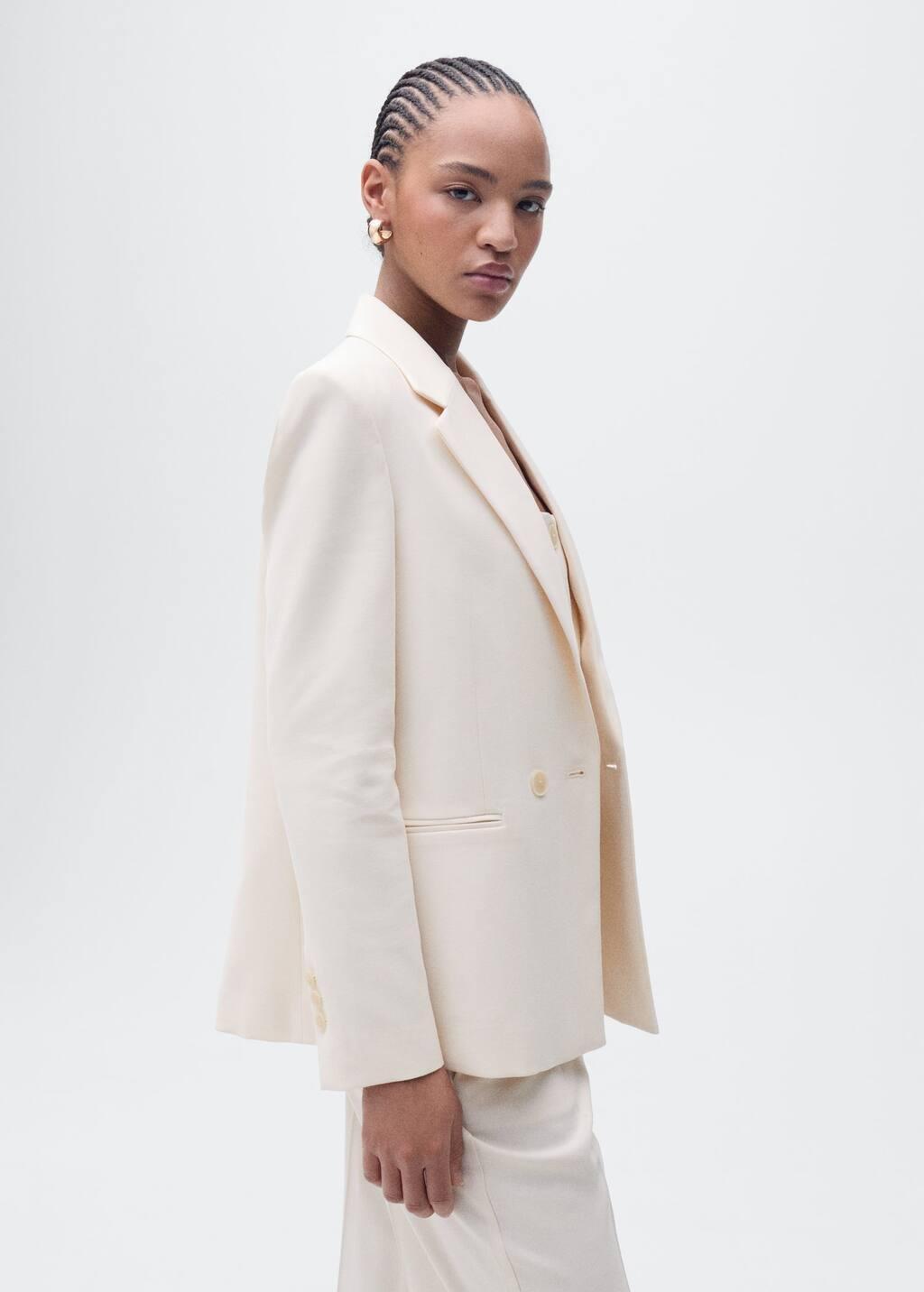 Beige Straight-Fit Suit Jacket, , medium