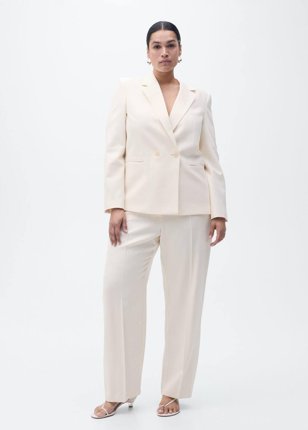 Beige Straight-Fit Suit Jacket, , large image number 3