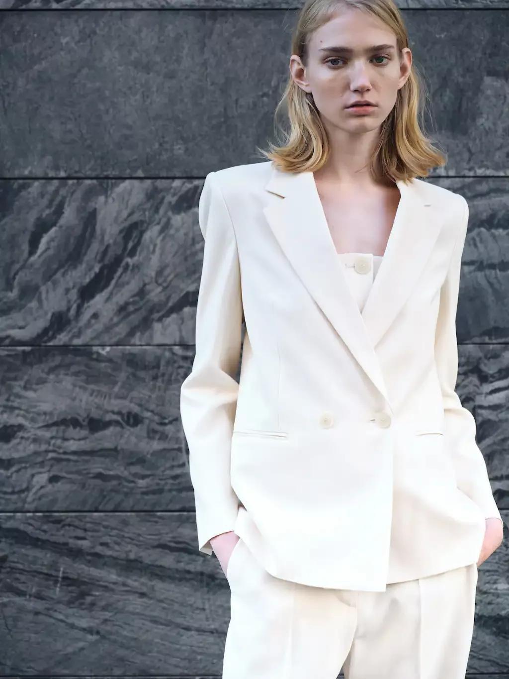 Beige Straight-Fit Suit Jacket, , large image number 6