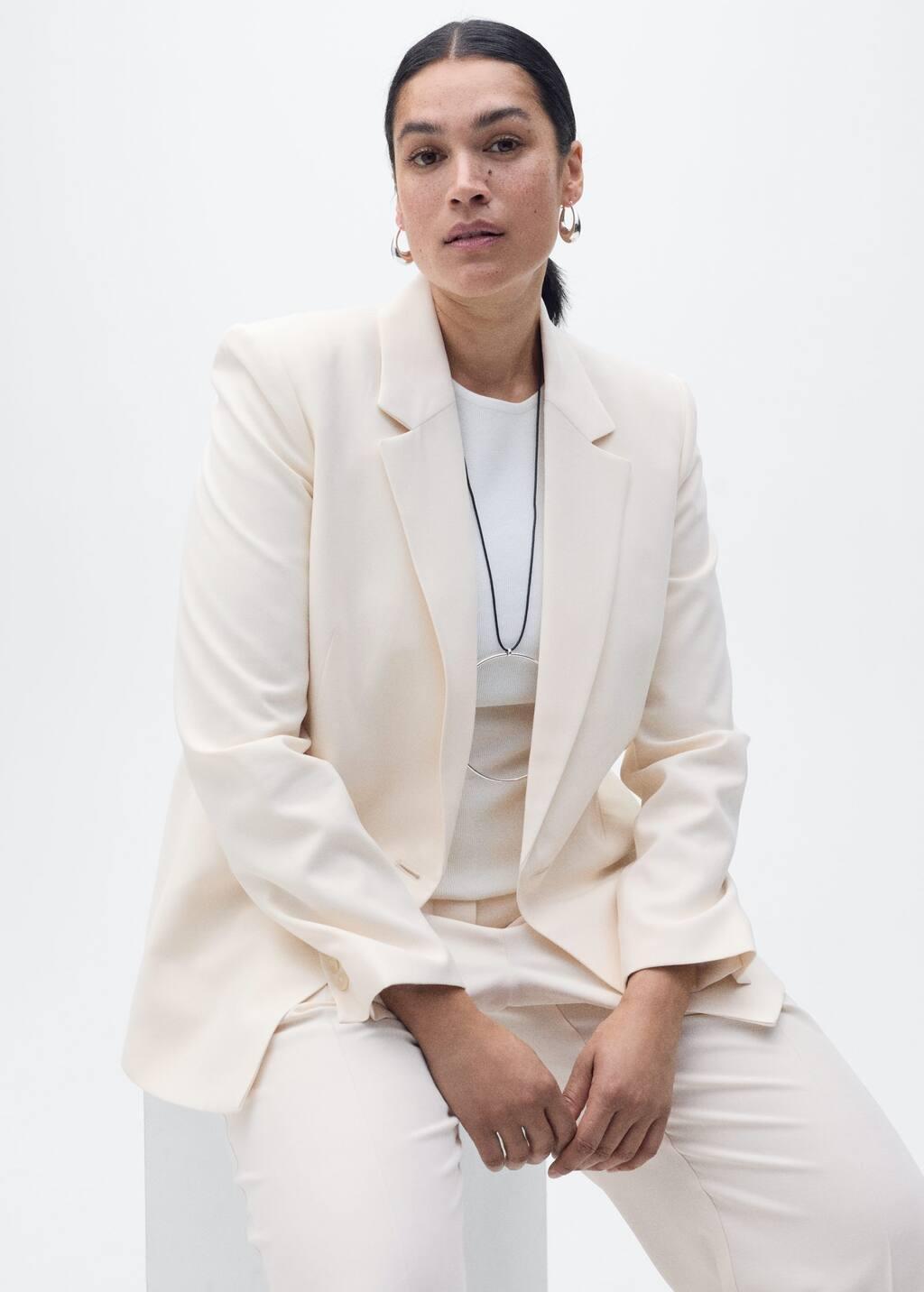 Beige Straight-Fit Suit Jacket, , large image number 9