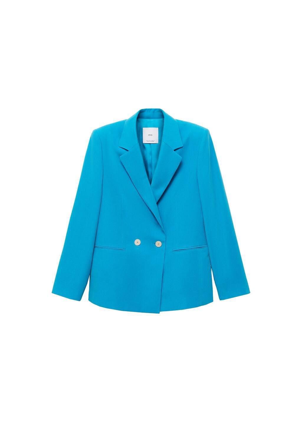 Blue Straight-Fit Suit Jacket, , large image number 4