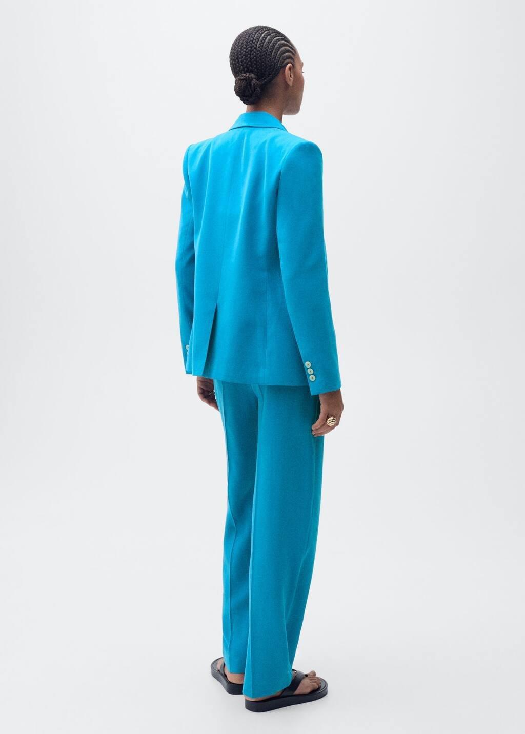 Blue Straight-Fit Suit Jacket, , large image number 5