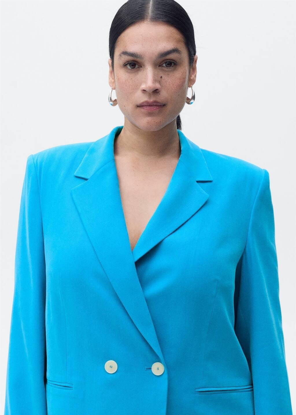 Blue Straight-Fit Suit Jacket, , large image number 6