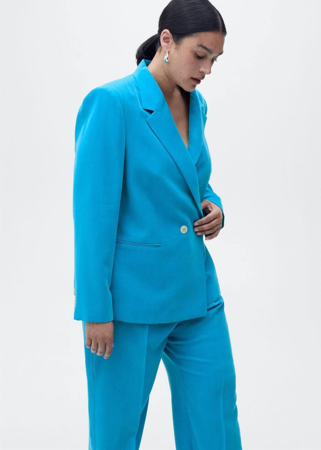 Blue Straight-Fit Suit Jacket, , large image number 7