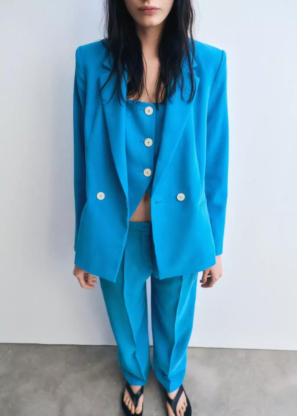 Blue Straight-Fit Suit Jacket, , large image number 8