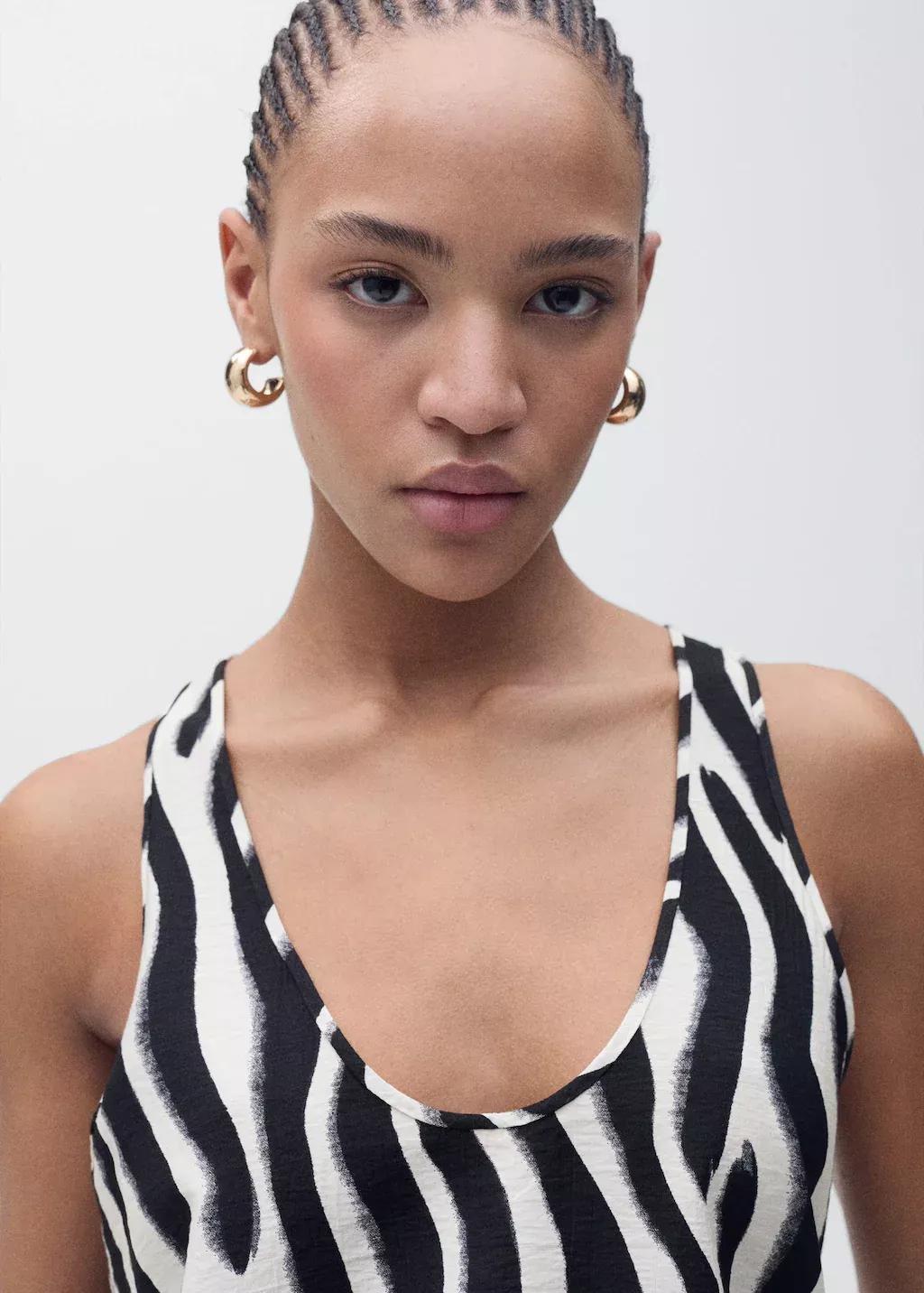 Beige Zebra-Print Strappy Top, , large image number 1