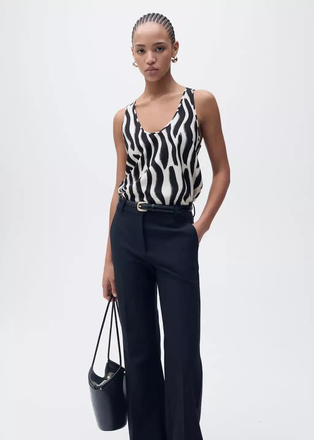 Beige Zebra-Print Strappy Top, , large image number 2