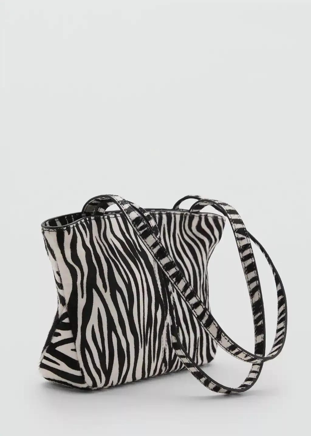 Black Zebra-Print Leather Bag, Black, large image number 0