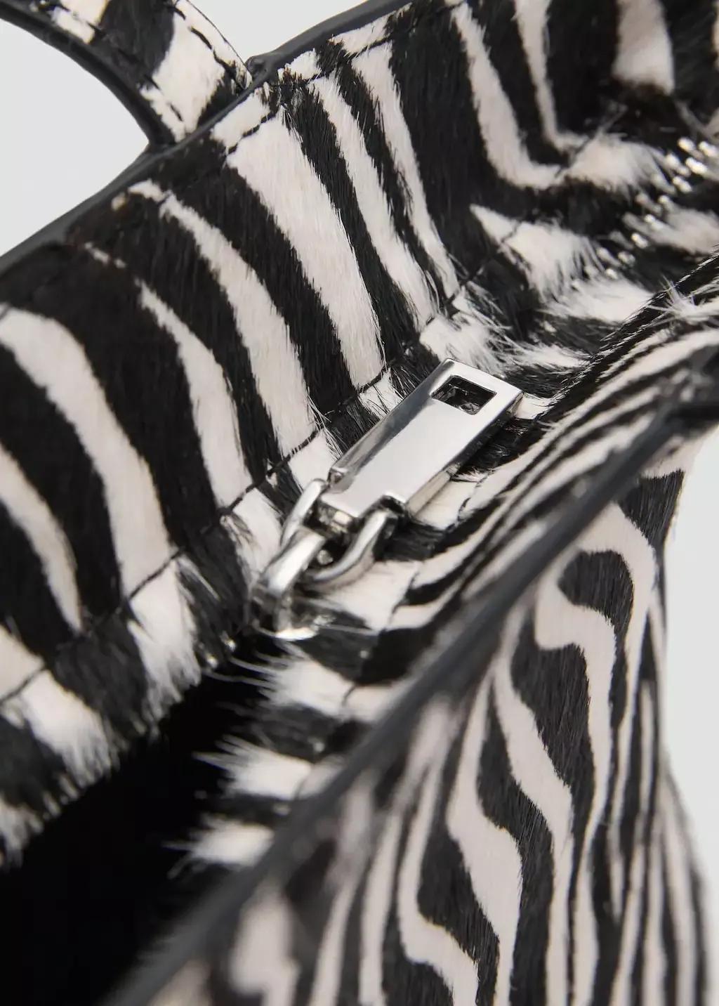 Black Zebra-Print Leather Bag, Black, large image number 2