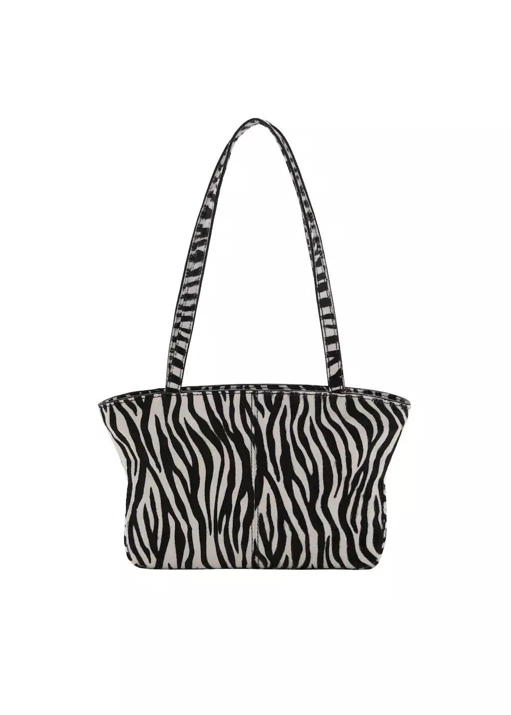 Black Zebra-Print Leather Bag, Black, large image number 3