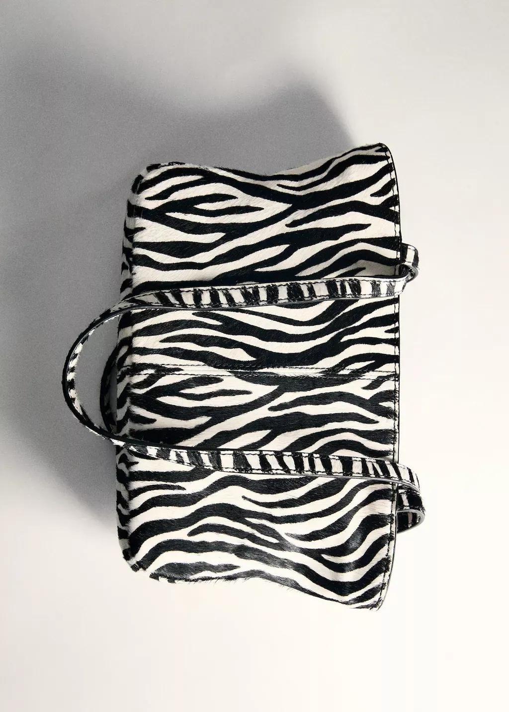 Black Zebra-Print Leather Bag, Black, large image number 4