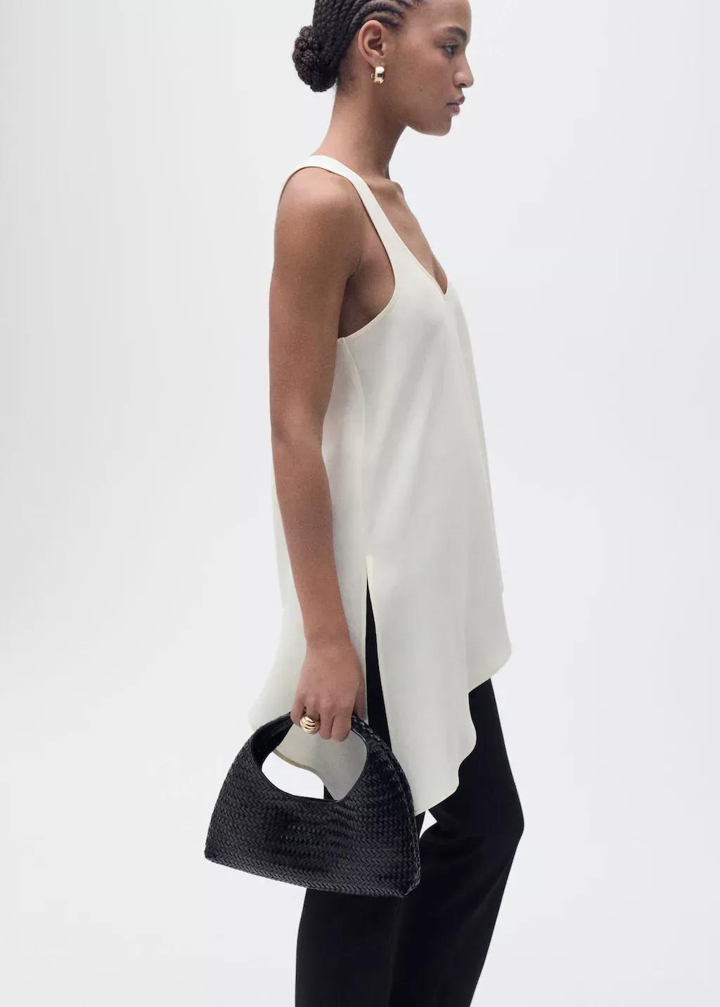 Beige Asymmetrical Lyocell Top, , large image number 0