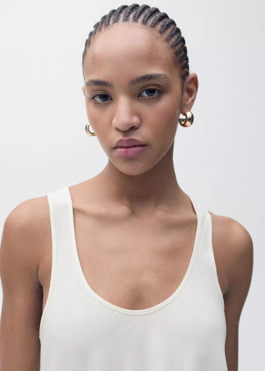 Beige Asymmetrical Lyocell Top, , large image number 1