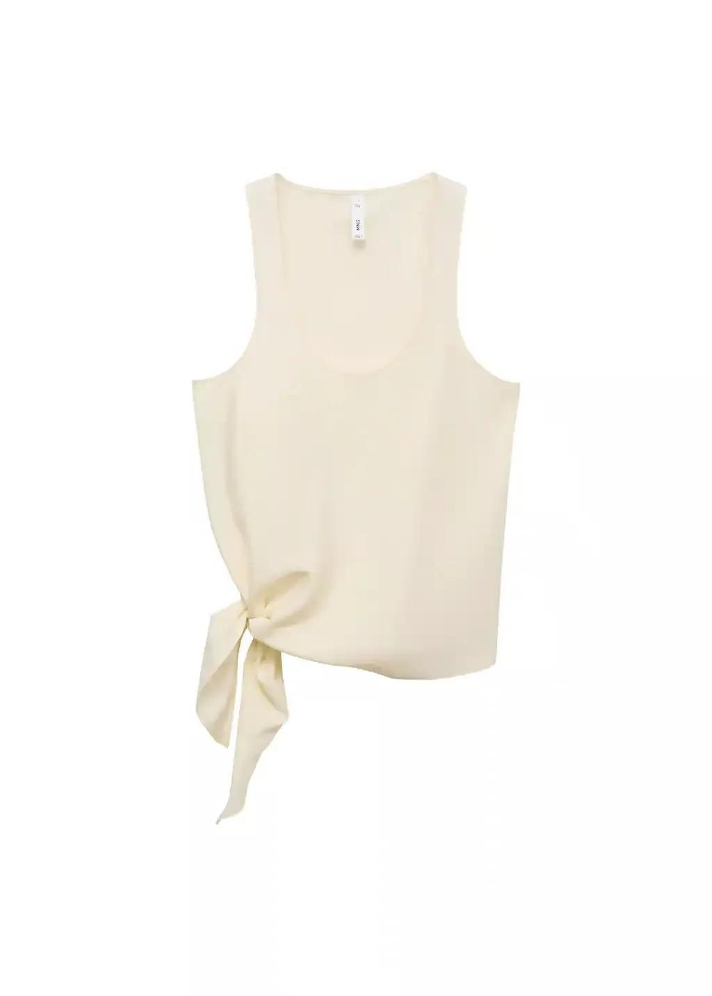Beige Asymmetrical Lyocell Top, , large image number 3