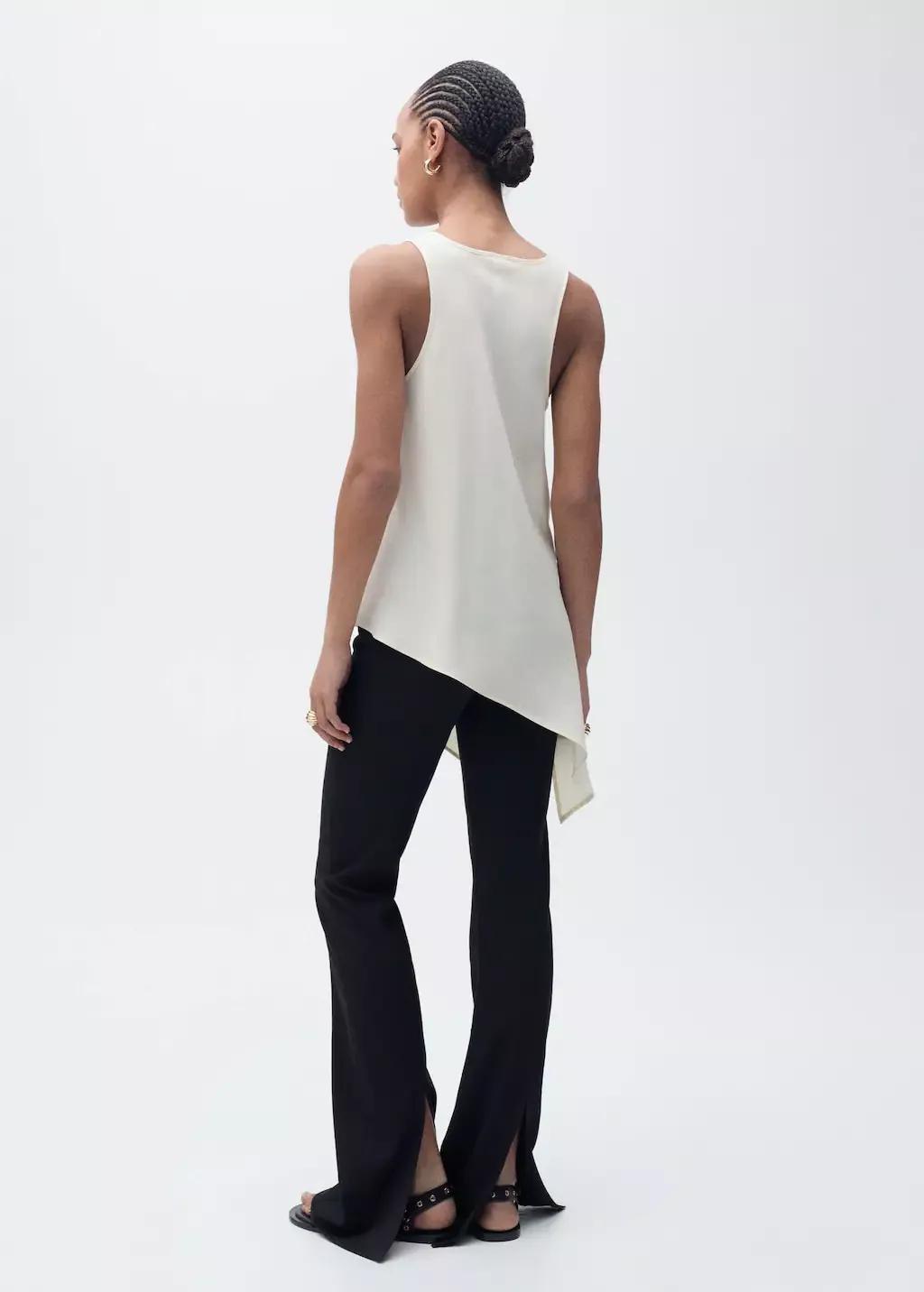Beige Asymmetrical Lyocell Top, , large image number 4
