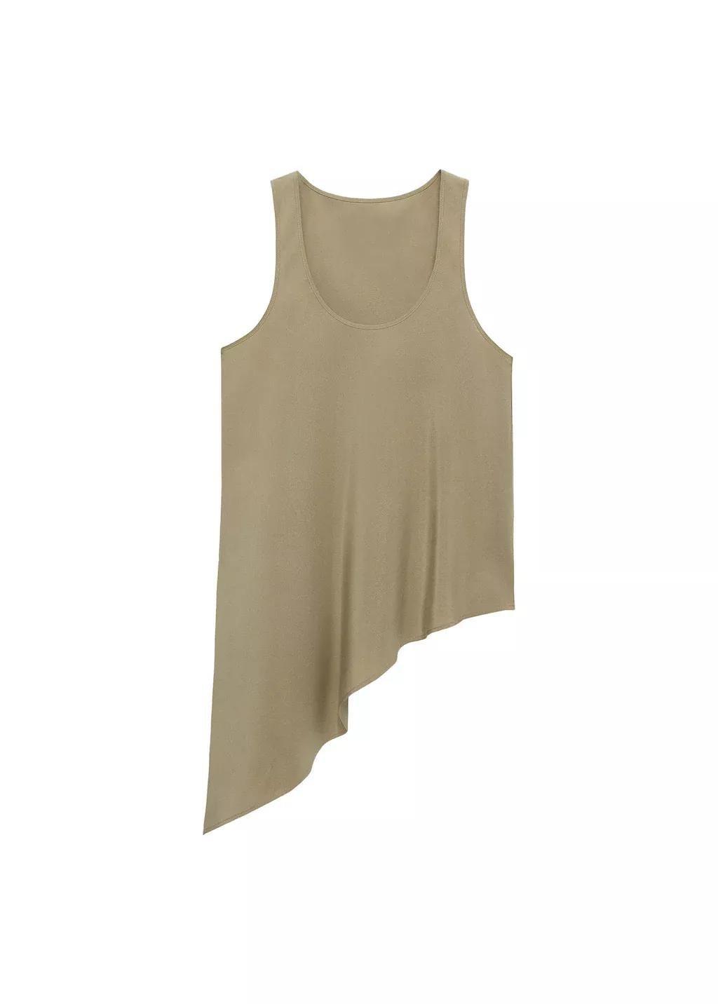 Khaki Asymmetrical Lyocell Top, , large image number 3