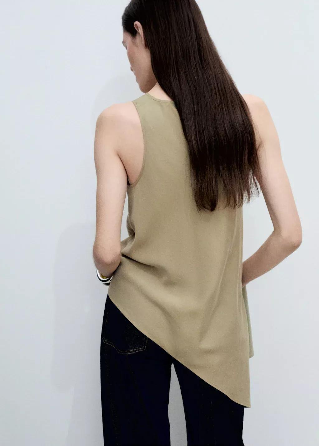 Khaki Asymmetrical Lyocell Top, , large image number 6