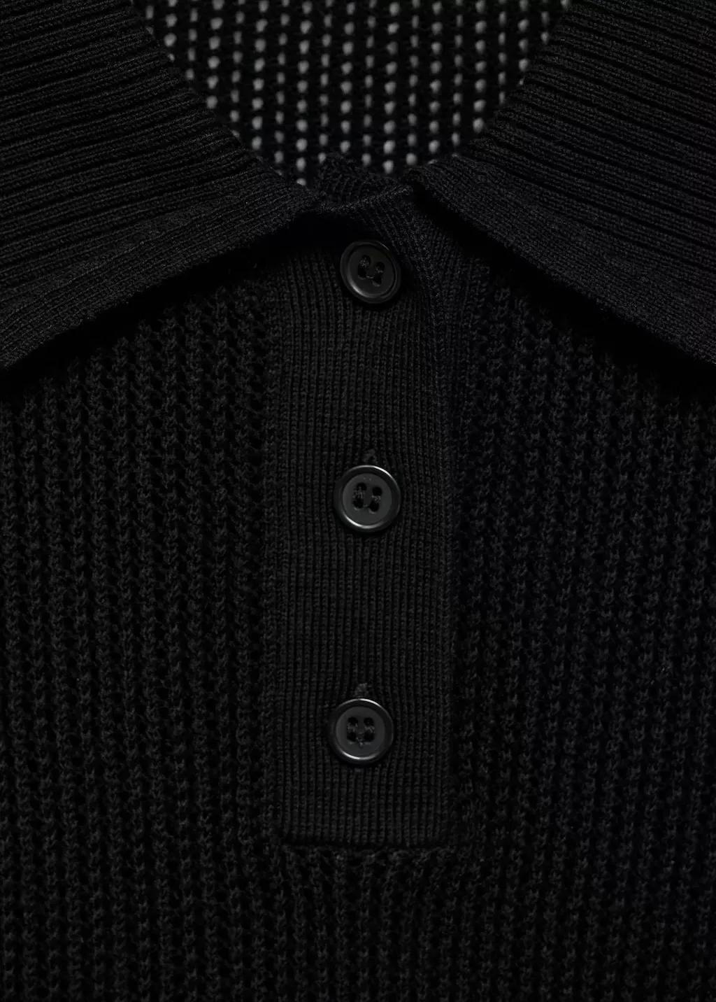 Black Openwork Knitted Polo-Neck Sweater, , large image number 2