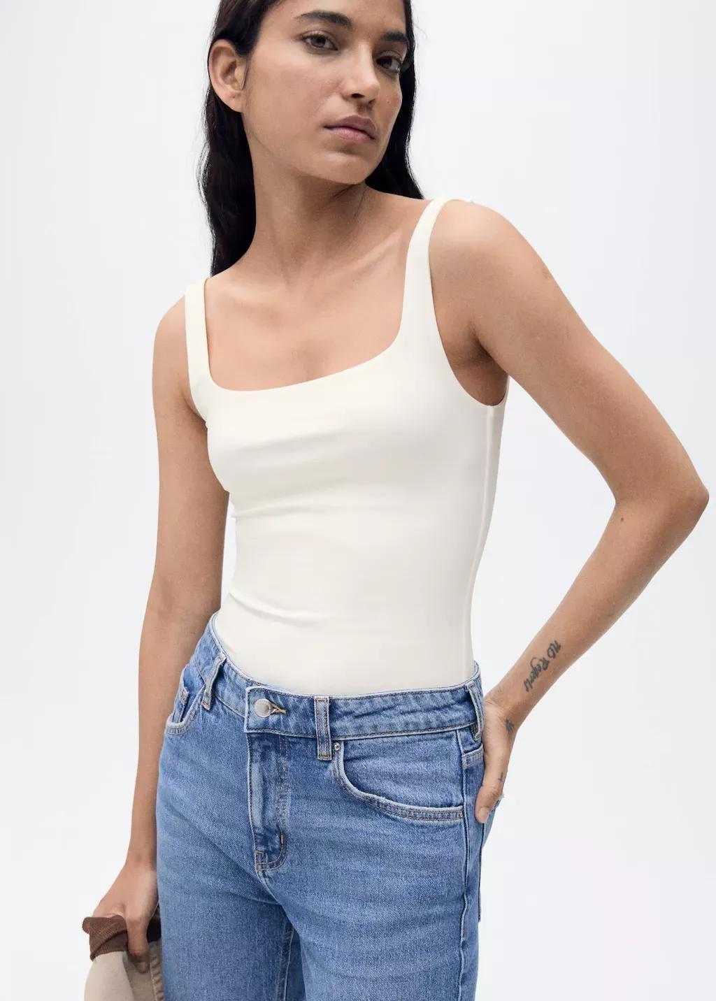White Sleeveless Fitted Bodysuit, , large image number 0