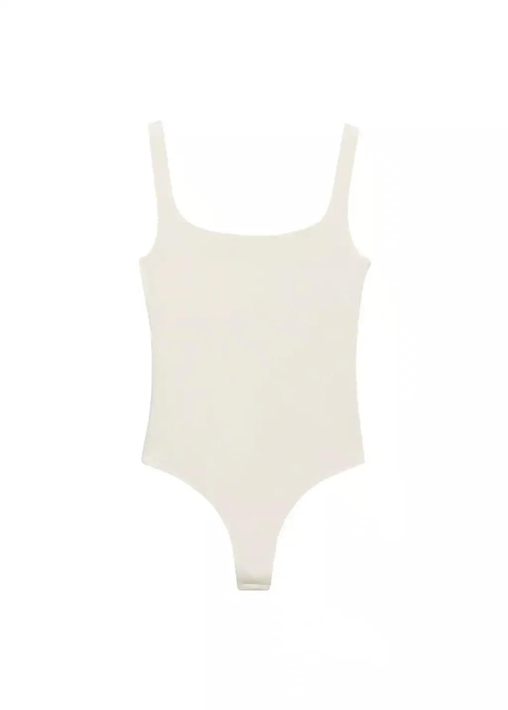 White Sleeveless Fitted Bodysuit, , large image number 3