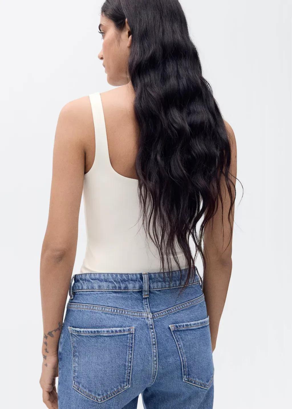White Sleeveless Fitted Bodysuit, , large image number 4