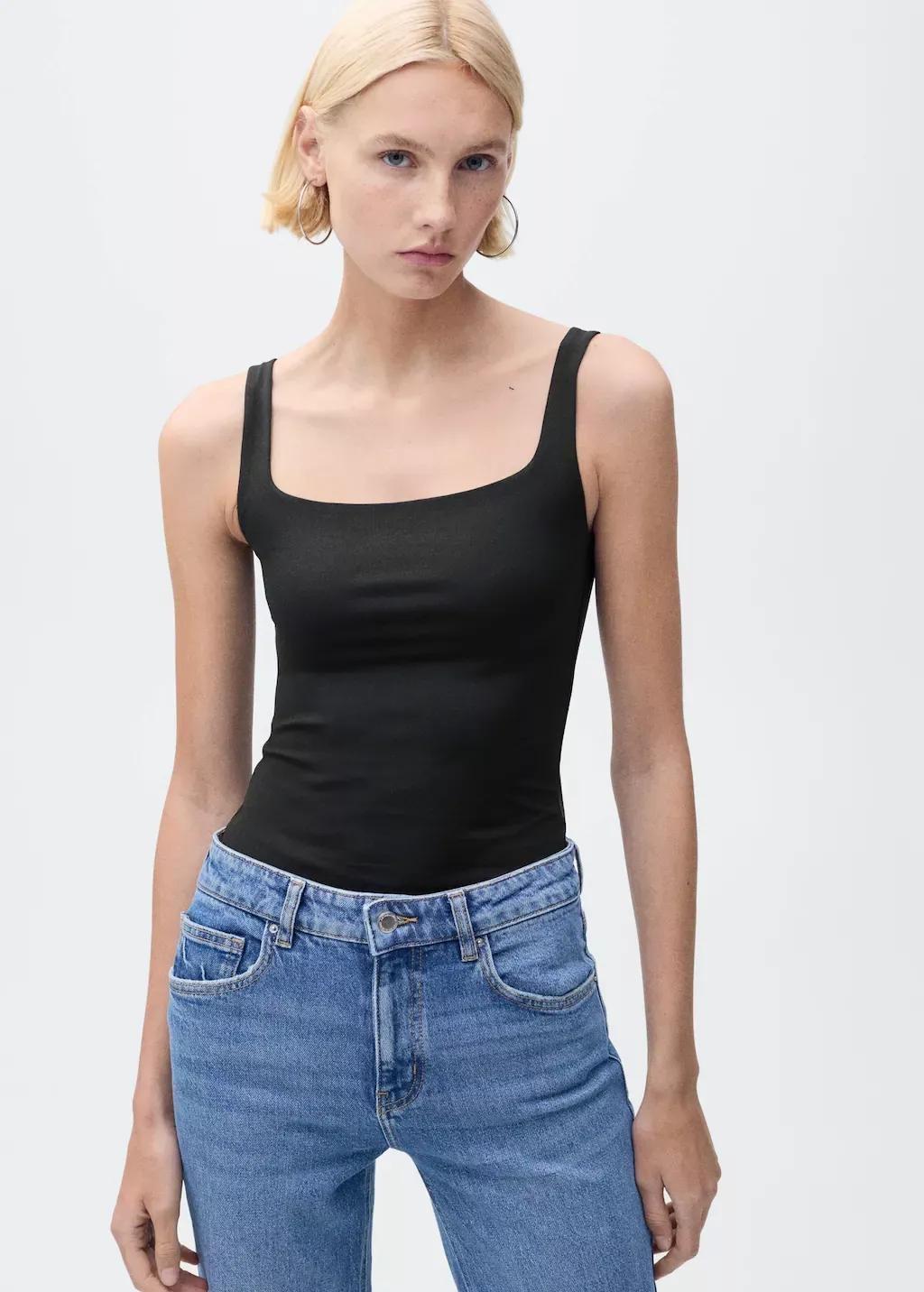 Black Sleeveless Fitted Bodysuit, , large image number 0