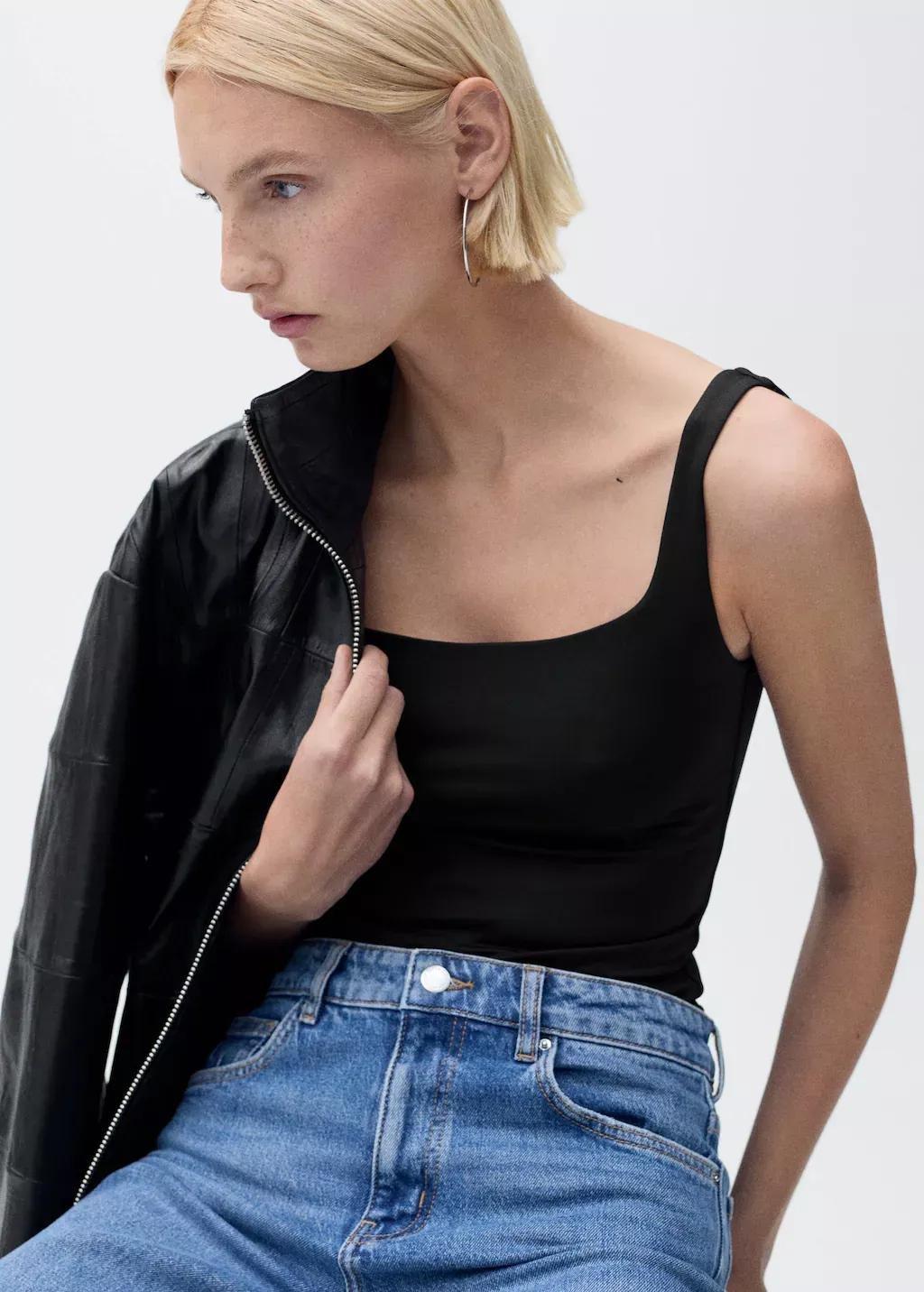 Black Sleeveless Fitted Bodysuit, , large image number 2