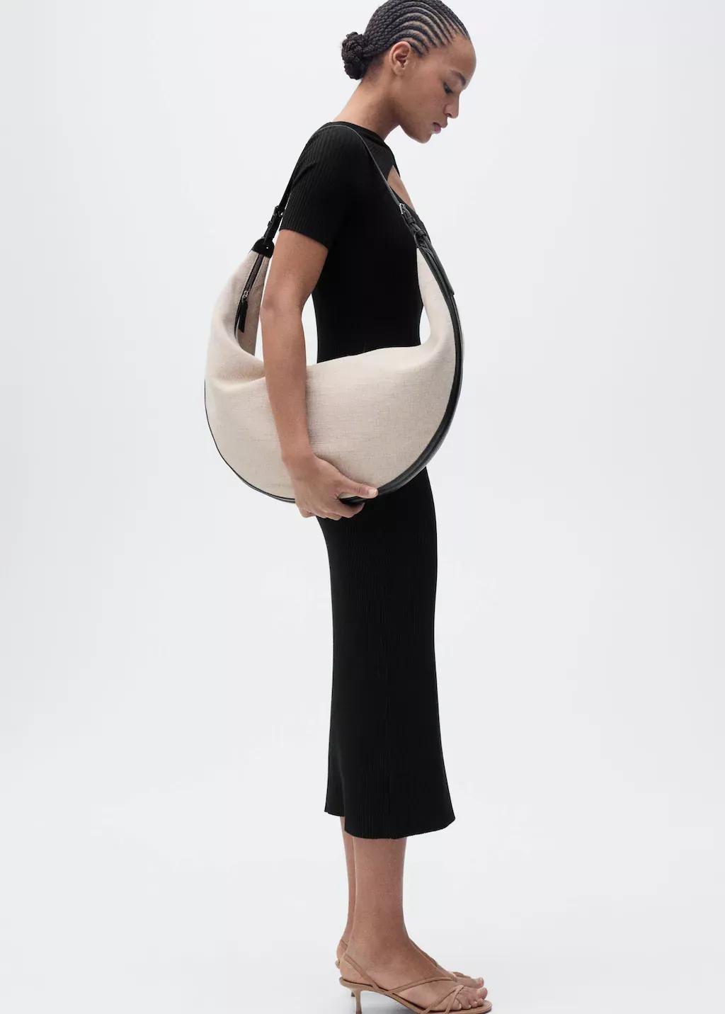 Black Ribbed Midi Dress With Slit Neckline, , large image number 2