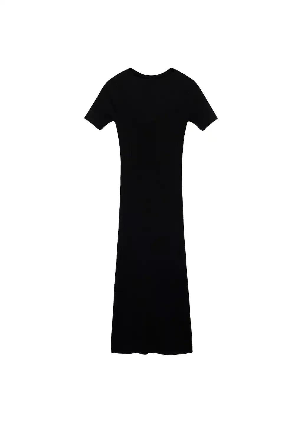 Black Ribbed Midi Dress With Slit Neckline, , large image number 3
