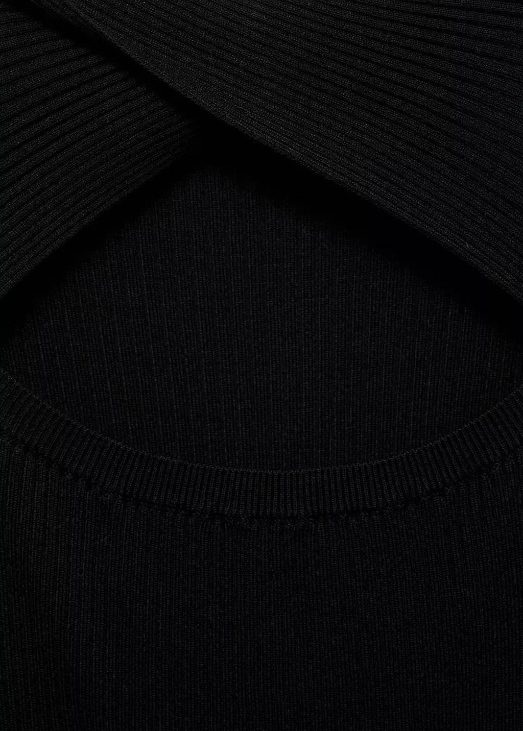 Black Ribbed Midi Dress With Slit Neckline, , large image number 4