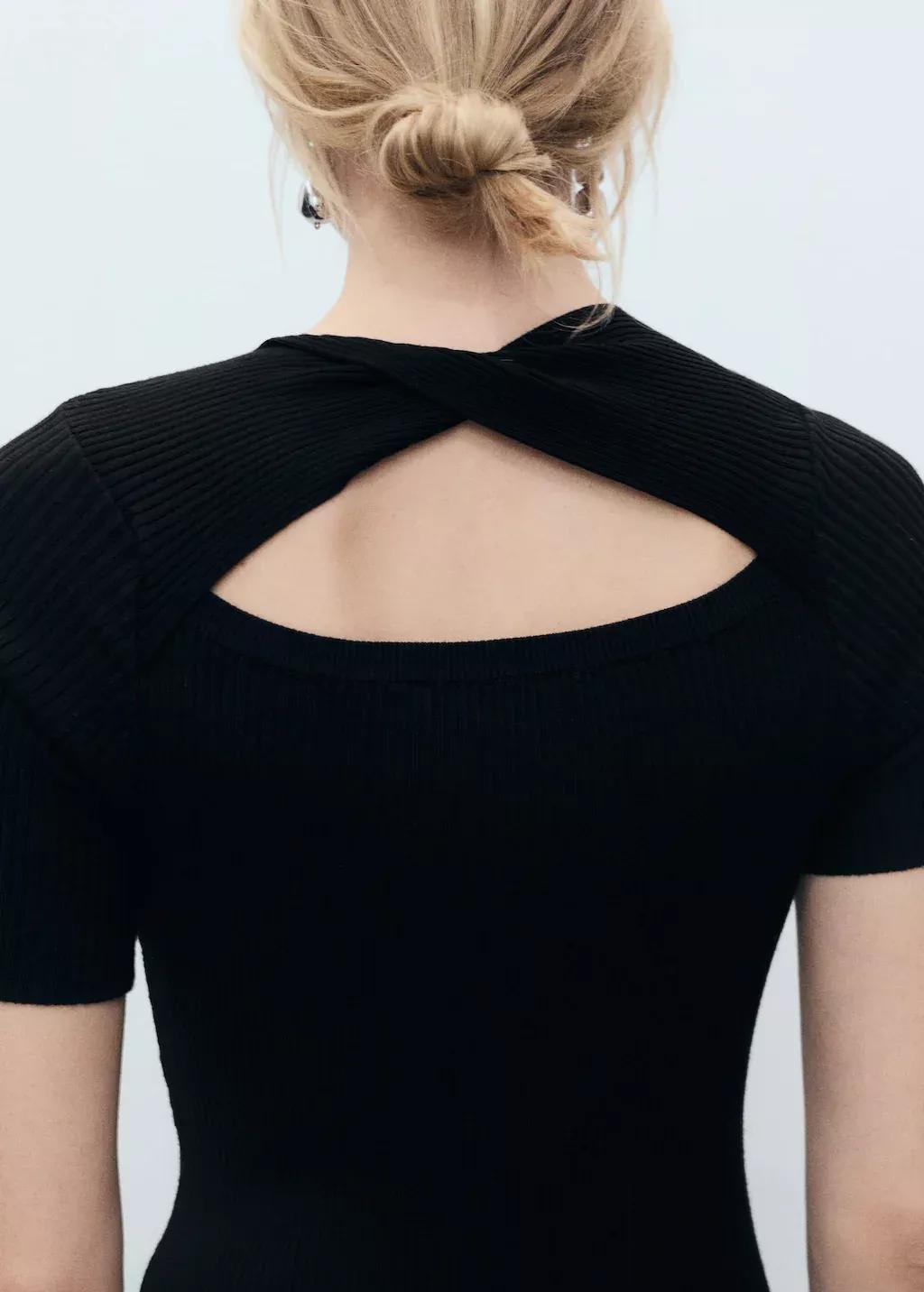 Black Ribbed Midi Dress With Slit Neckline, , large image number 9