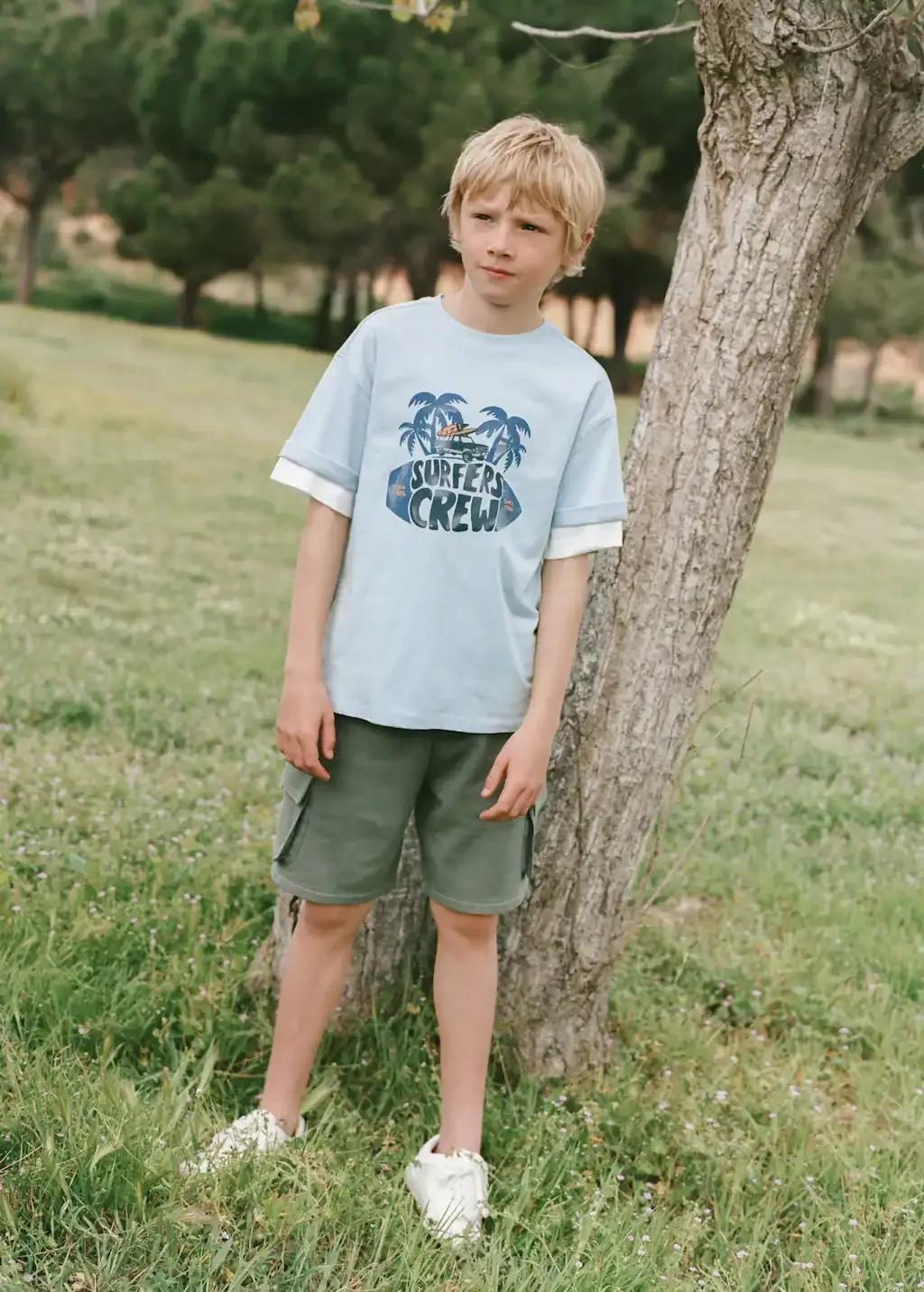 Green Drawstring Cargo Bermuda Shorts, Kids Boy, , large image number 3