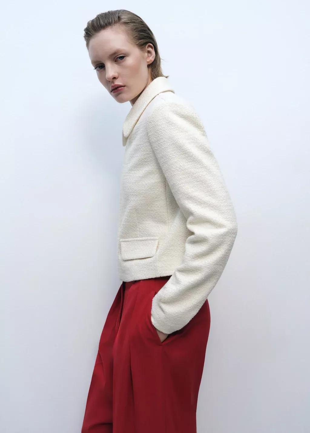 Beige Cotton-Blend Jacket With Lapel, , large image number 4