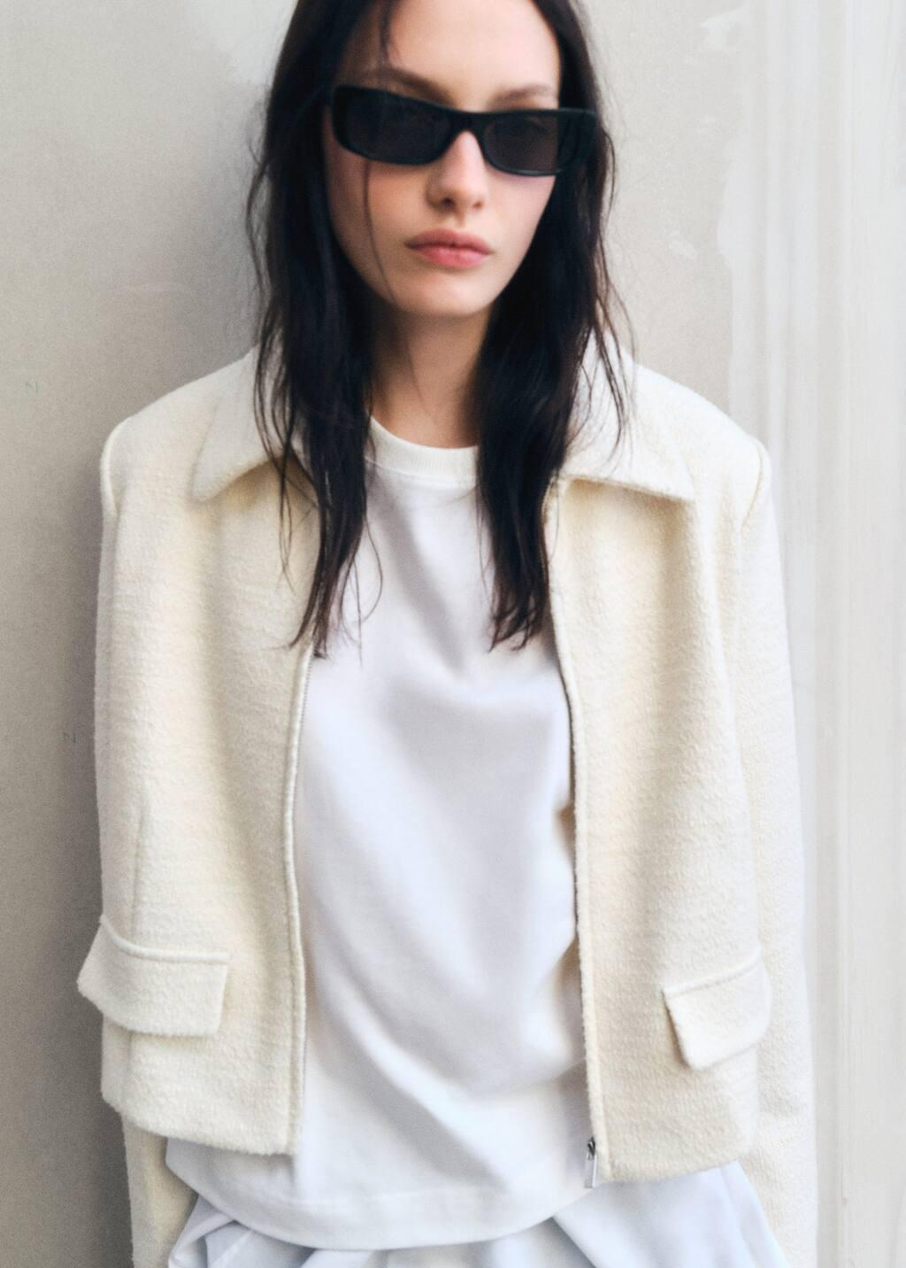 Beige Cotton-Blend Jacket With Lapel, , large image number 5