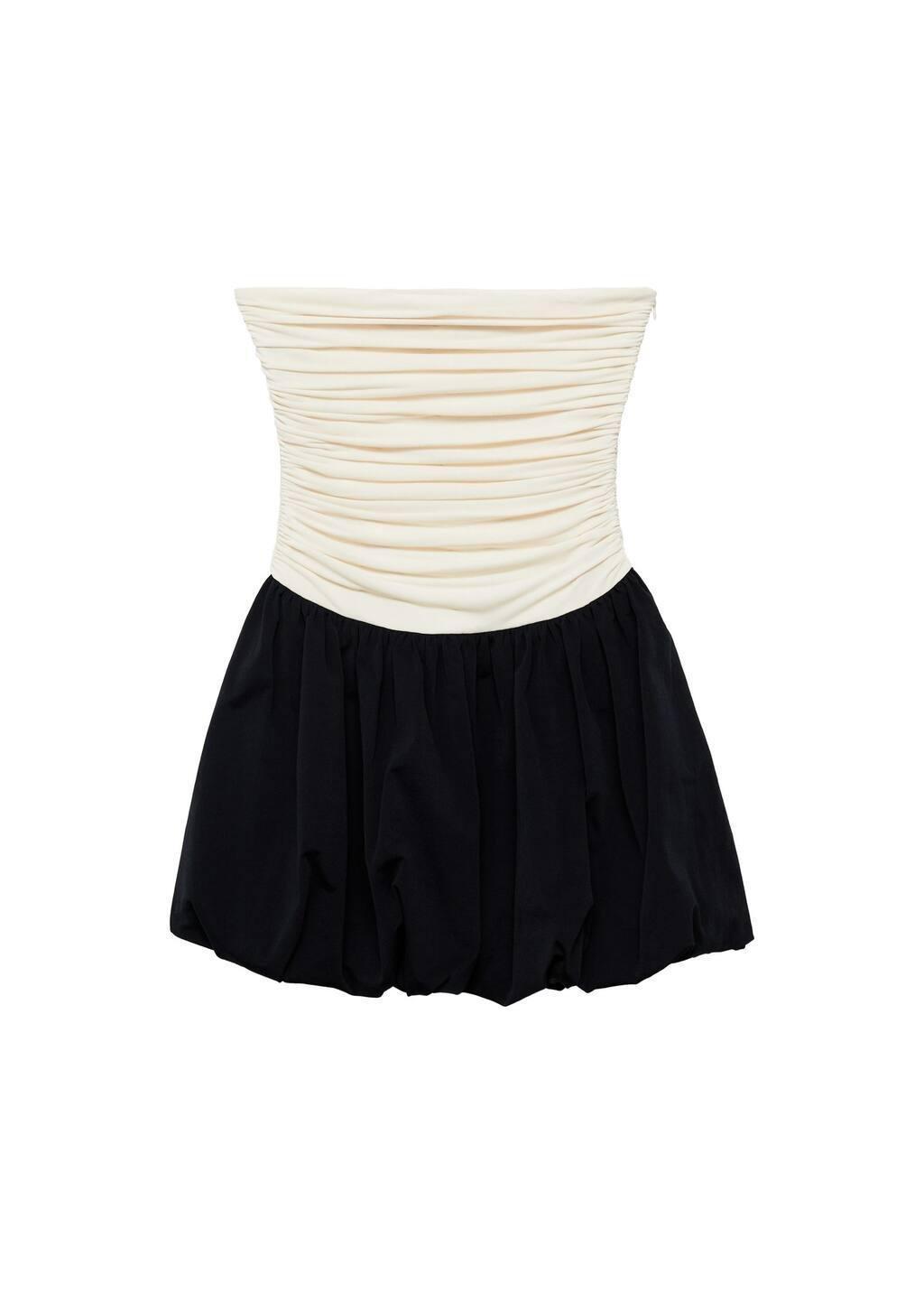 Beige Draped-Body Balloon Skirt Dress, , large image number 3