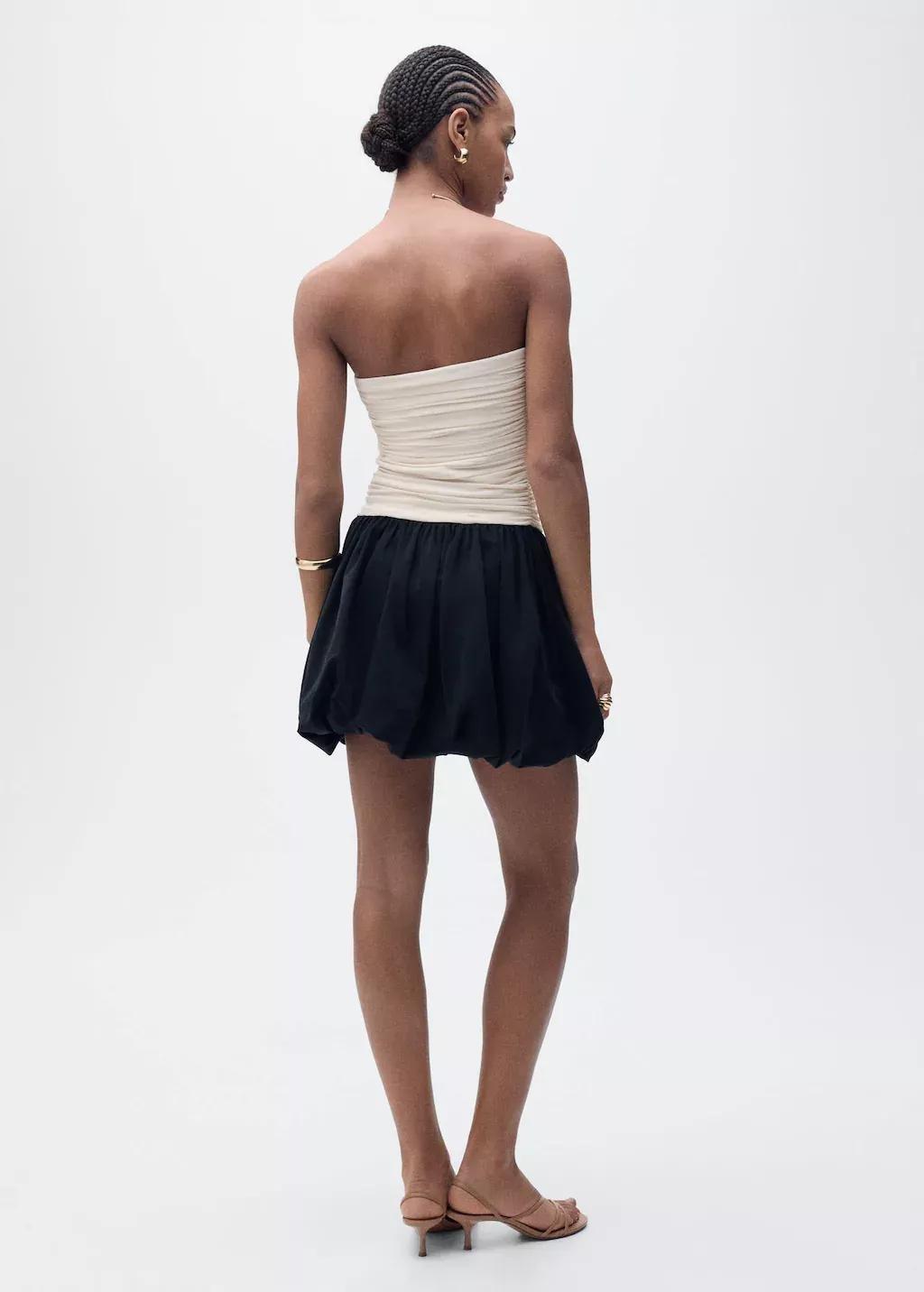 Beige Draped-Body Balloon Skirt Dress, , large image number 6