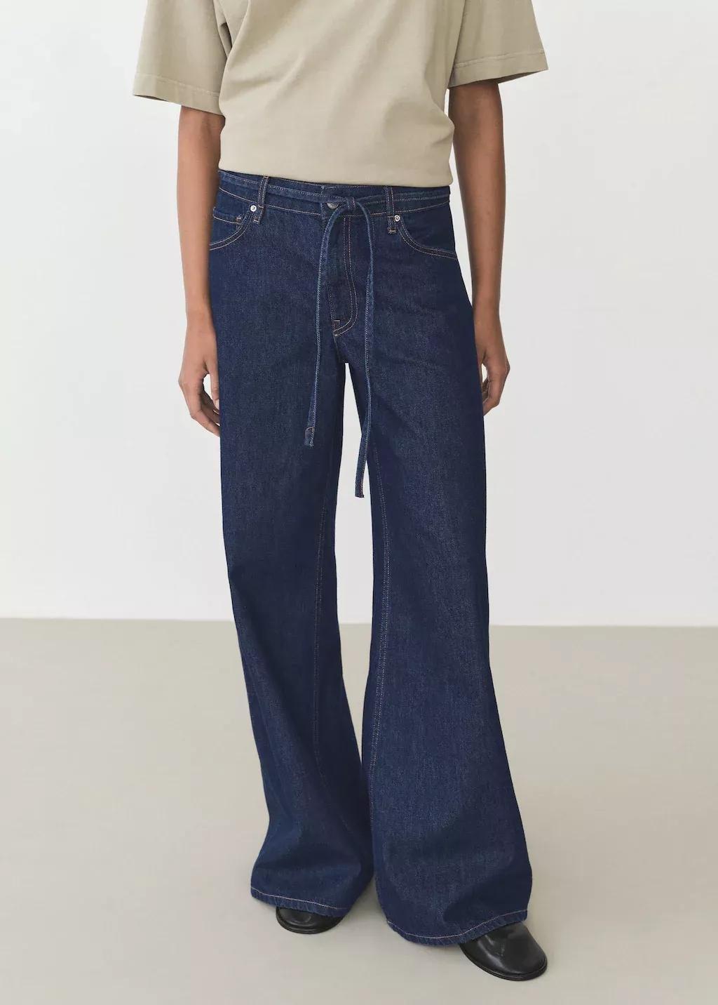 Blue Low Rise Wideleg Jeans With Belt, , large image number 0