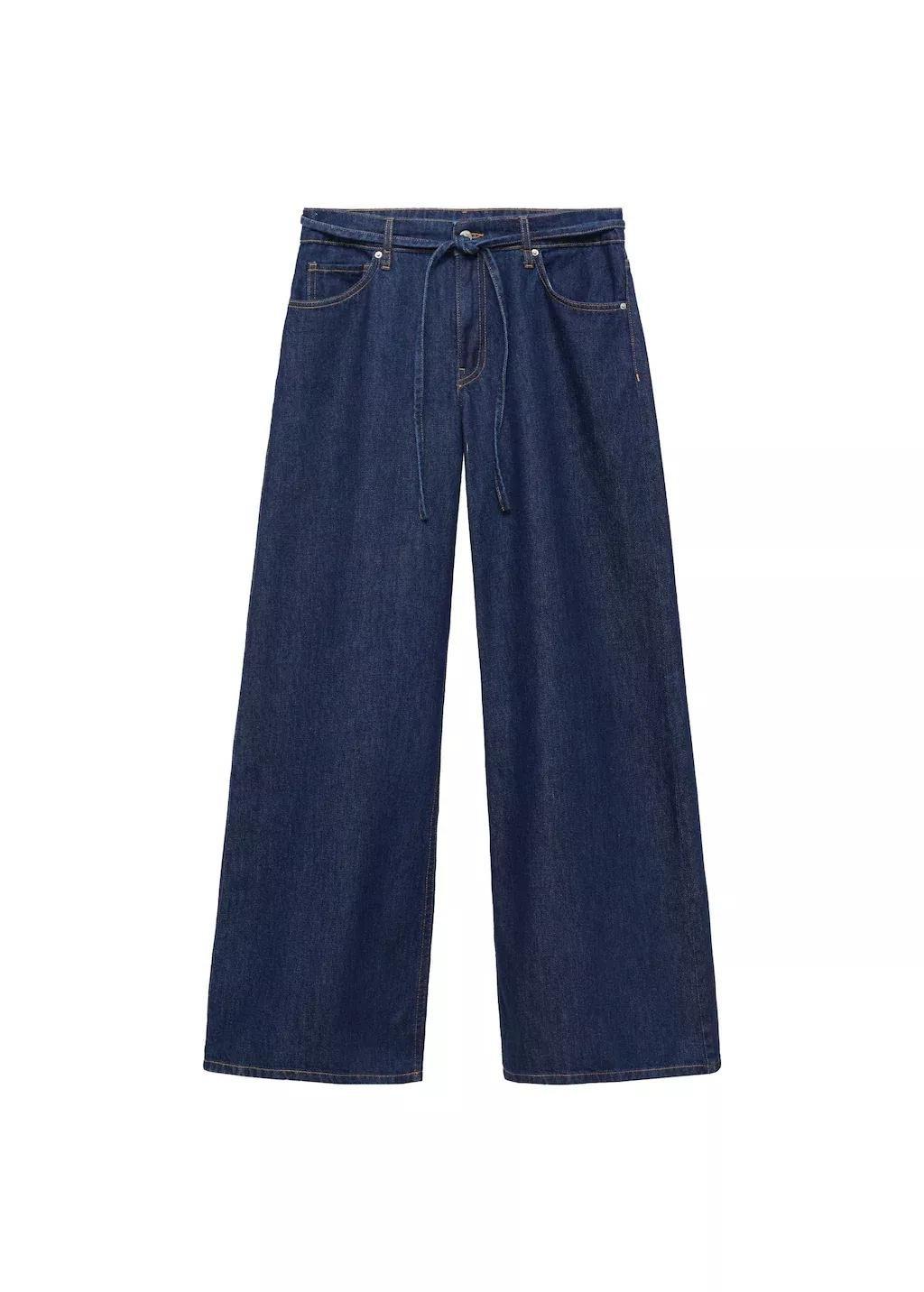 Blue Low Rise Wideleg Jeans With Belt, , large image number 3