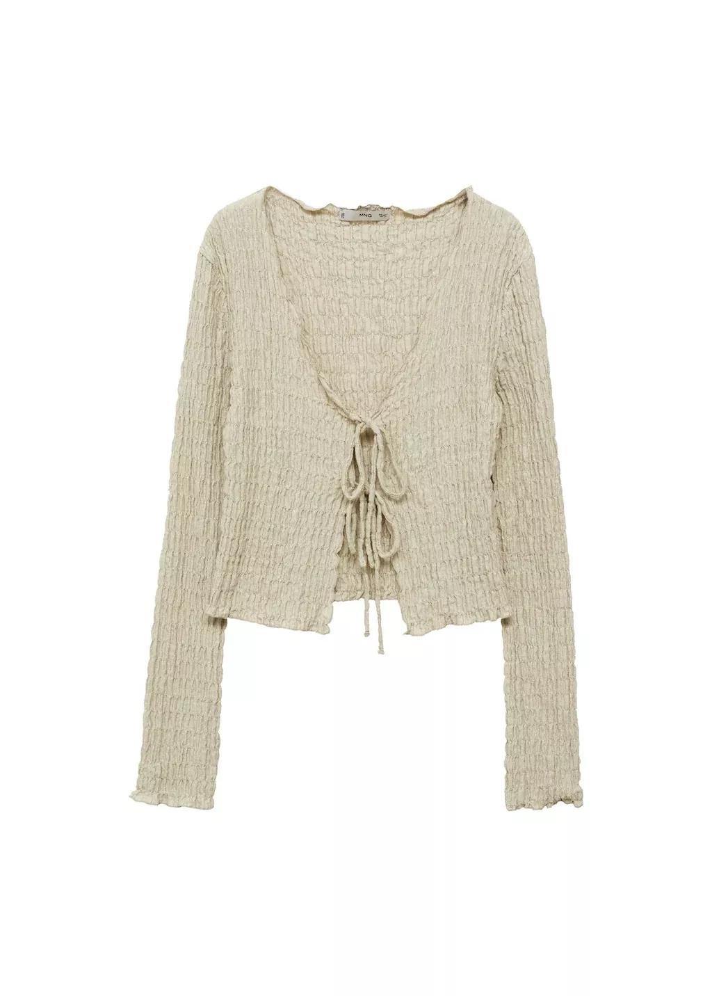 LT PASTEL GREY Cotton textured cardigan with bows, , large image number 3